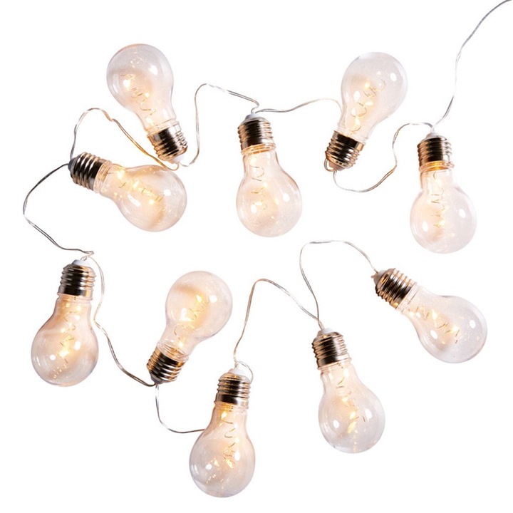 Ghirlanda luminoasa, lumina calda, 4m, 10 becuri LED, pentru gradina, petreceri, Craciun