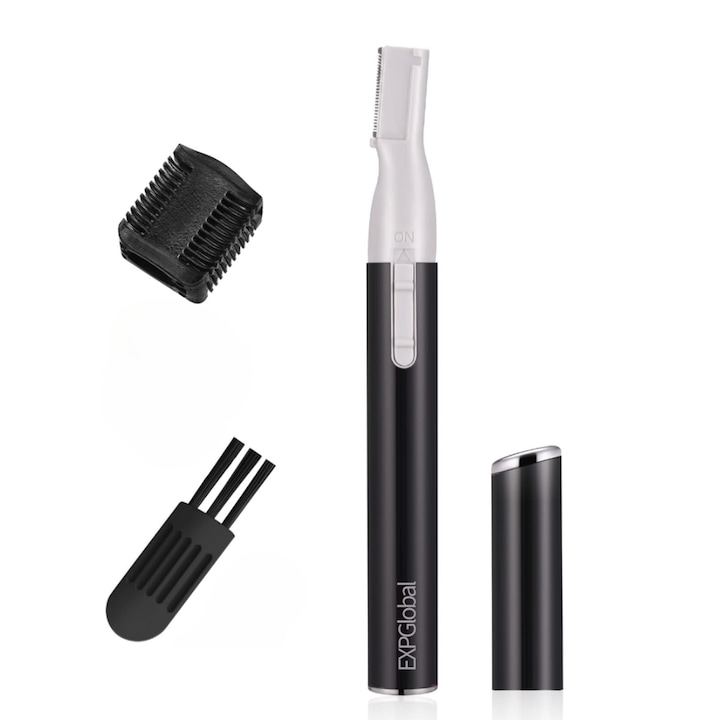 Електрически тример за вежди, LED светлина, USB зареждане, безжичен, черен