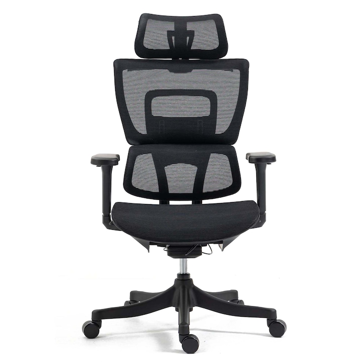 Scaun birou ergonomic Kring Bono, heavy duty 150 kg, reglaje multiple prin cablu, mesh, Negru