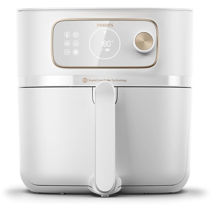 Фритюрник с горещ въздух Philips Airfryer Combi XXL HD9876/20, Технология Rapid CombiAir, Свързане с HomeID, XXL капацитет 2 кг/8,3 л, 22 функции за готвене, Бял