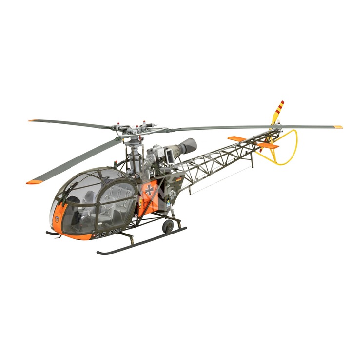 Set de constructie aeromodel Alouette II, scara 1:32, 191 piese, lungime 303mm, inaltime 86mm