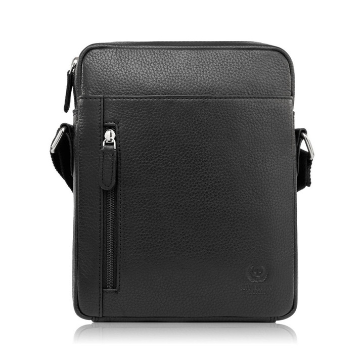 Férfi táska, Paolo Peruzzi T-119, természetes bőr, fekete, 25x20x5cm