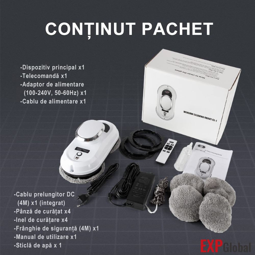 Robot curatare geamuri, Curatator automat inteligent de ferestre, curatare automata a ferestrelor, control al insectelor, 5600 Pa, alb