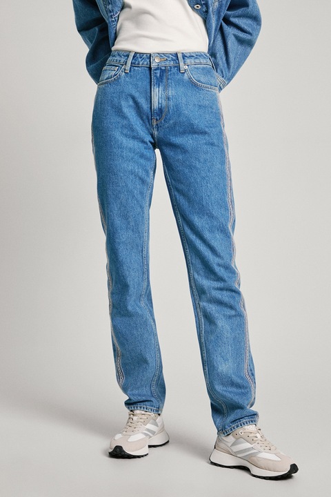 Pepe Jeans London, Straight fit farmernadrág hímzett részletekkel, Kék