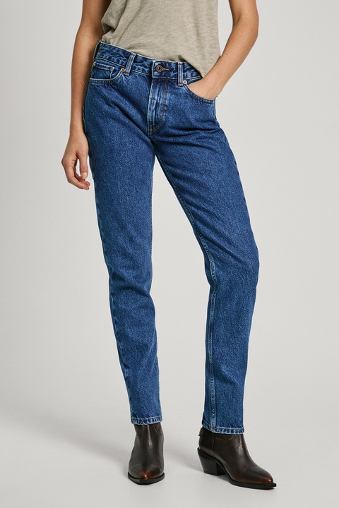 Pepe Jeans London, Magas derekú straight fit farmernadrág, Sötétkék