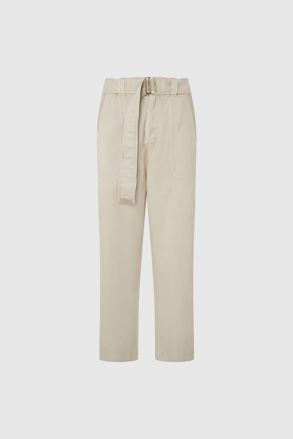 Pepe Jeans London, Pantaloni din amestec de lyocell cu talie inalta, Bej deschis, M