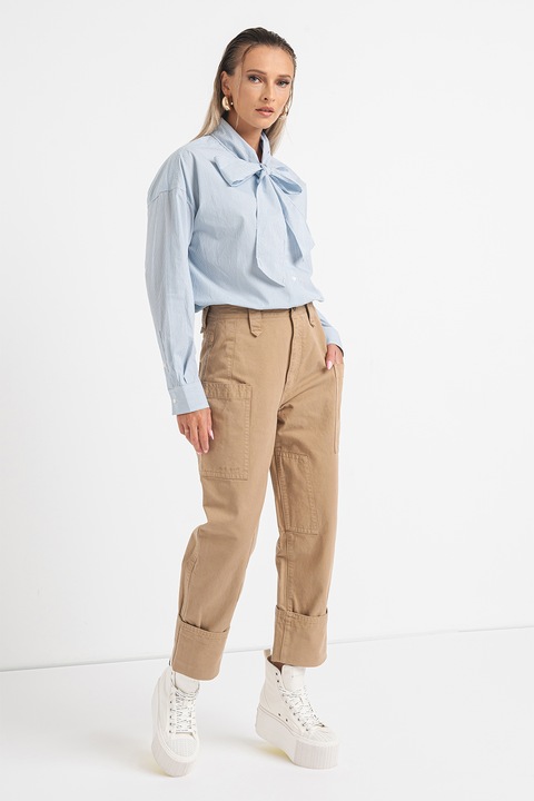 Pepe Jeans London, Pantaloni drepti cu talie inalta din amestec de in Anais, Bej, S