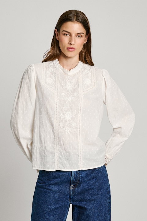 Pepe Jeans London, Bluza din bumbac cu detalii din dantela Primrose, Alb