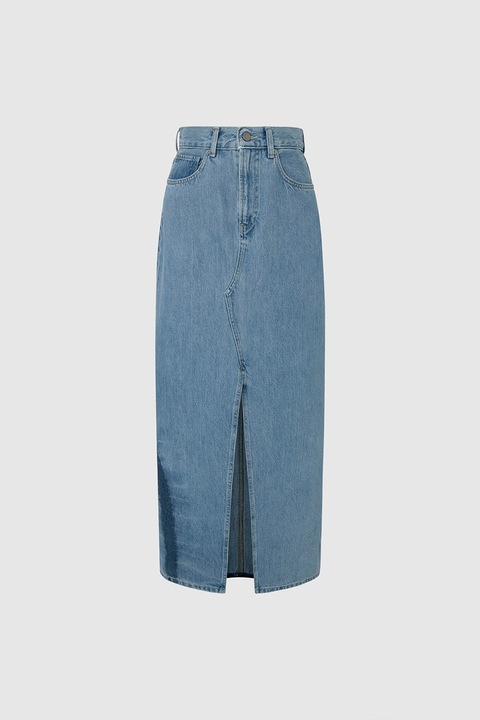 Pepe Jeans London, Fusta din denim cu slit frontal, Albastru, S