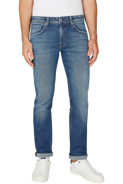 Pepe Jeans London, Дънки с ниска талия и захабен ефект, Син