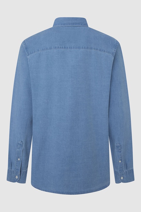 Pepe Jeans London, Camasa din denim cu guler fixat cu nasturi si buzunar aplicat, Albastru deschis, S
