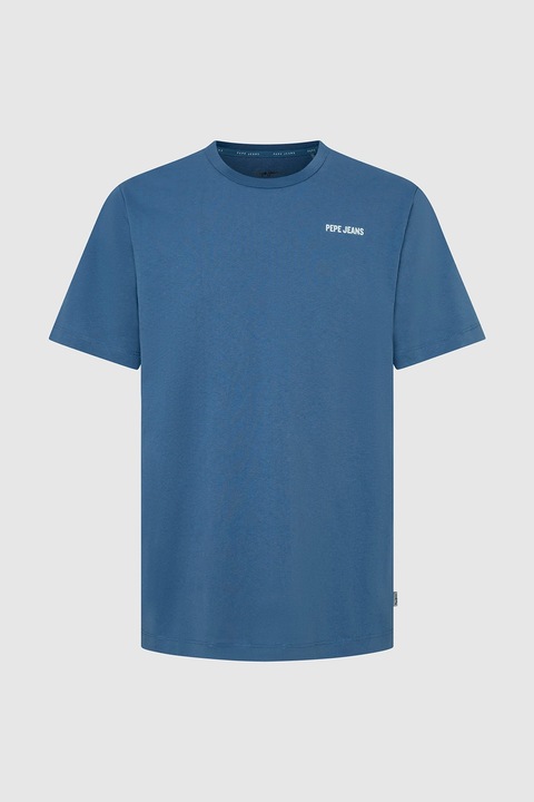 Pepe Jeans London, Tricou din bumbac cu imprimeu logo, Alb/Albastru inchis, S