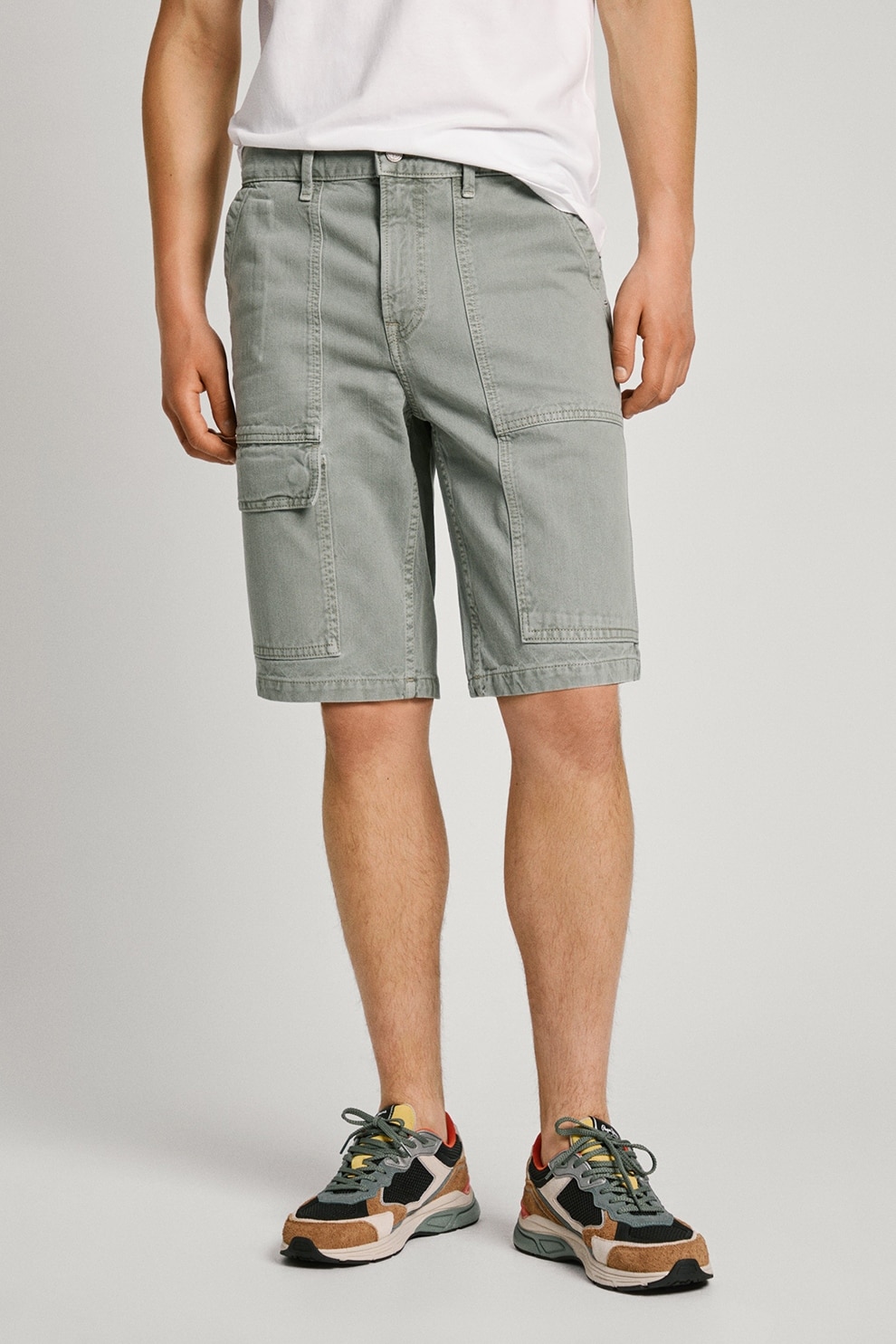 Pepe Jeans London, Bermude cargo relaxed fit din denim, Sparanghel, 33