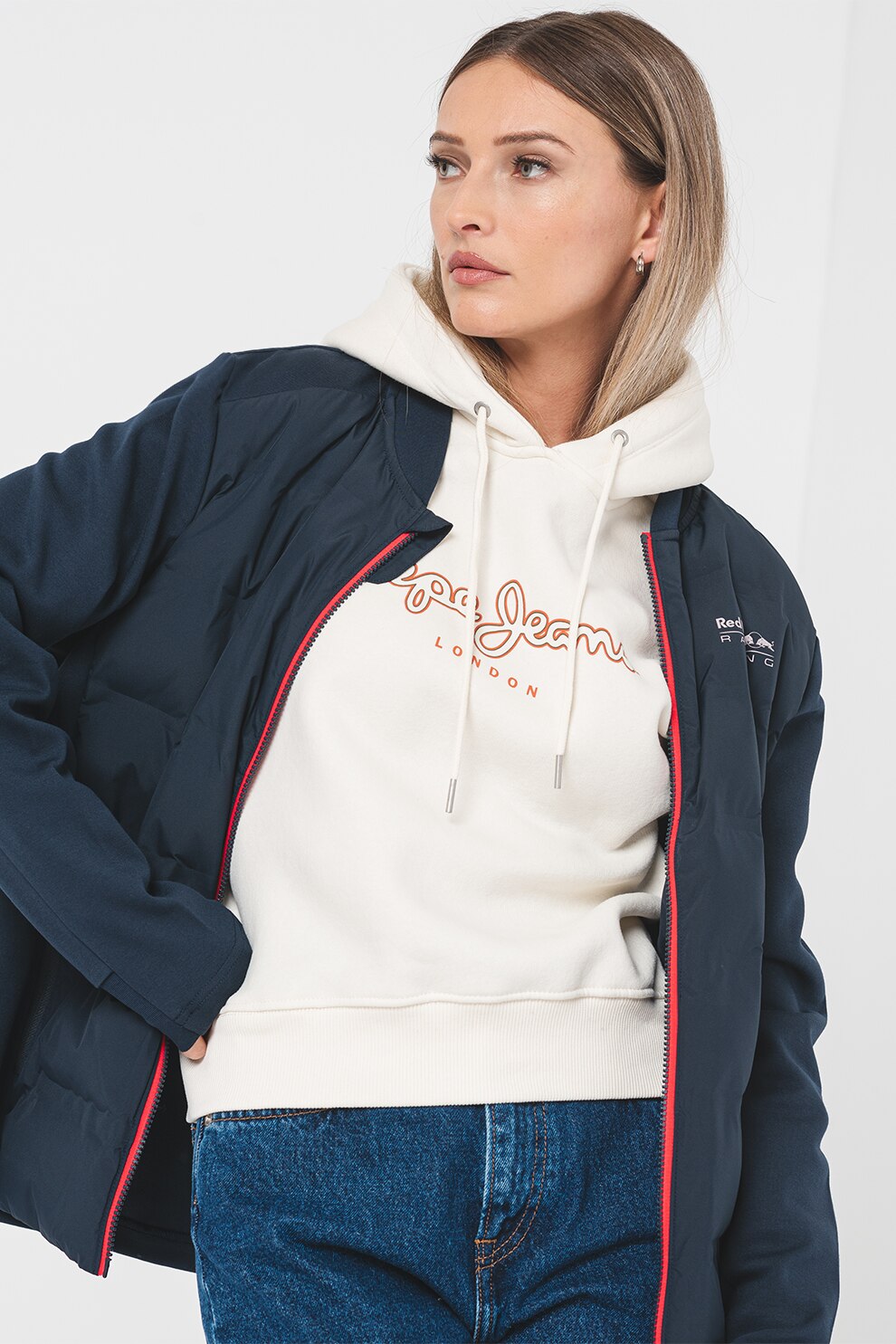 PEPE JEANS カラーブロックジャケット Pepe Jeans London, Jacheta unisex cu logo discret, Bleumarin, S