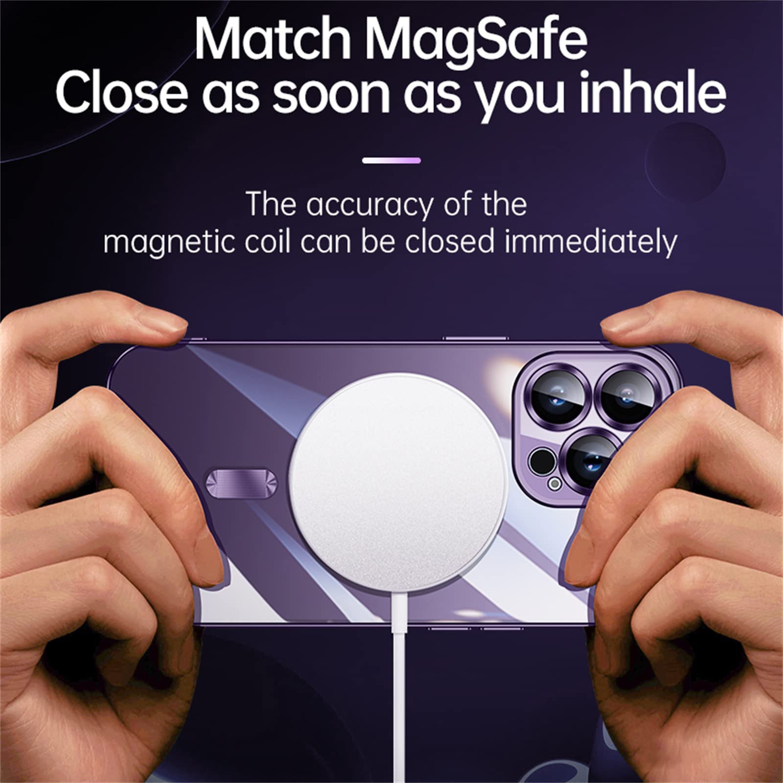 Husa De Protectie Pentru iPhone 15 Pro Max, Cu Protectie Camera, Plasa Anti-Praf, MagSafe Super-Puternic, Anti-Ingalbenire, Ultra-Subtire, Antisoc, Margini Complet Acoperite, Transparenta, Mov