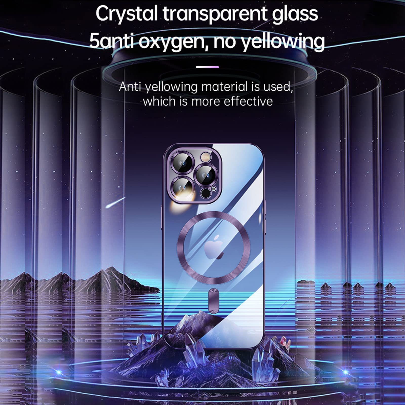 Husa De Protectie Pentru iPhone 15 Pro Max, Cu Protectie Camera, Plasa Anti-Praf, MagSafe Super-Puternic, Anti-Ingalbenire, Ultra-Subtire, Antisoc, Margini Complet Acoperite, Transparenta, Mov