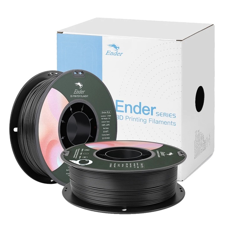 Filament 3D, PLA, 1.75mm, rezistenta inalta, 2kg, negru, set 2 role