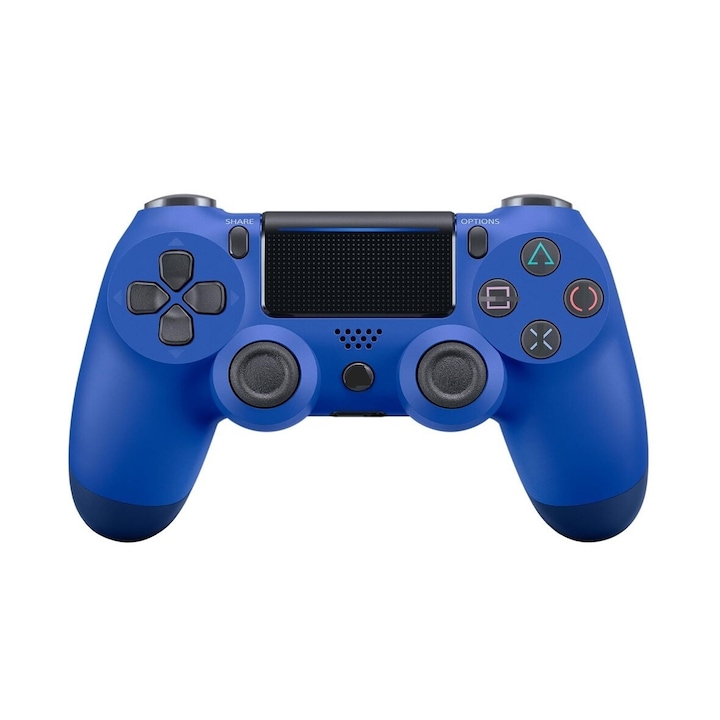 Controller wireless doubleshock, PS4, compatibil, PS-TV si PS Now, cu vibratii, cablu incarcator inclus, Albastru, HAPPY JOKER®