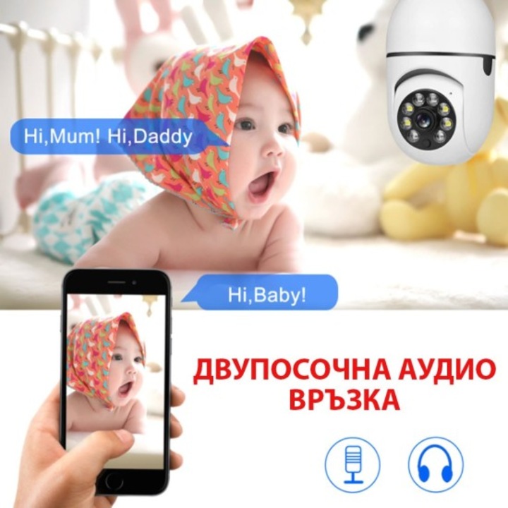 Camera de supraveghere, Wi-Fi, YCC356+, 8LED, 2Mpx, Full HD, 220V, E27 ...