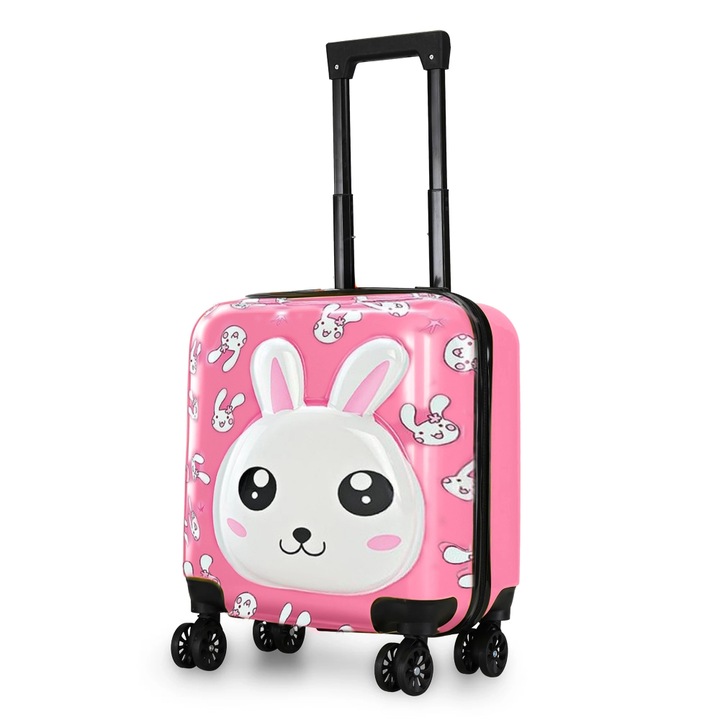 Куфар за ръчен багаж Quasar & Co., Модел Rabbit, с 4 колела и шифър, ABS, 44x34x23 см, 30 Л, Розово/Бял