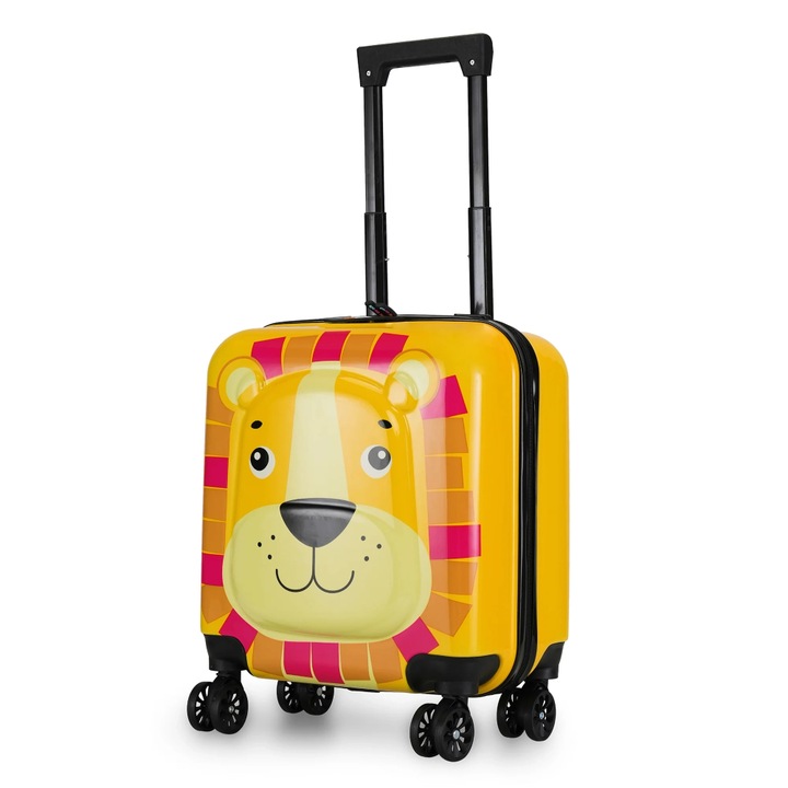 Куфар за ръчен багаж Quasar & Co., Модел Lion, с 4 колела и шифър, ABS, 44x34x23 см, 30 Л, Жълт/Циан