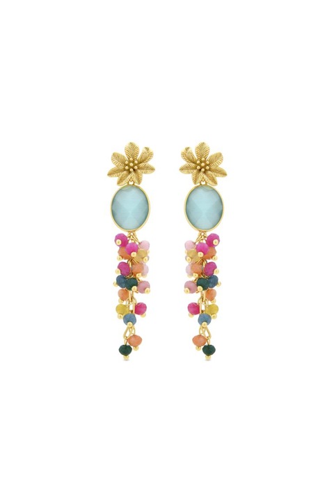 Cercei Utuk LUXENTER din Argint 925 si piatra naturala semipretioasa Ochi de pisica Albastra finisati cu aur galben de 18k