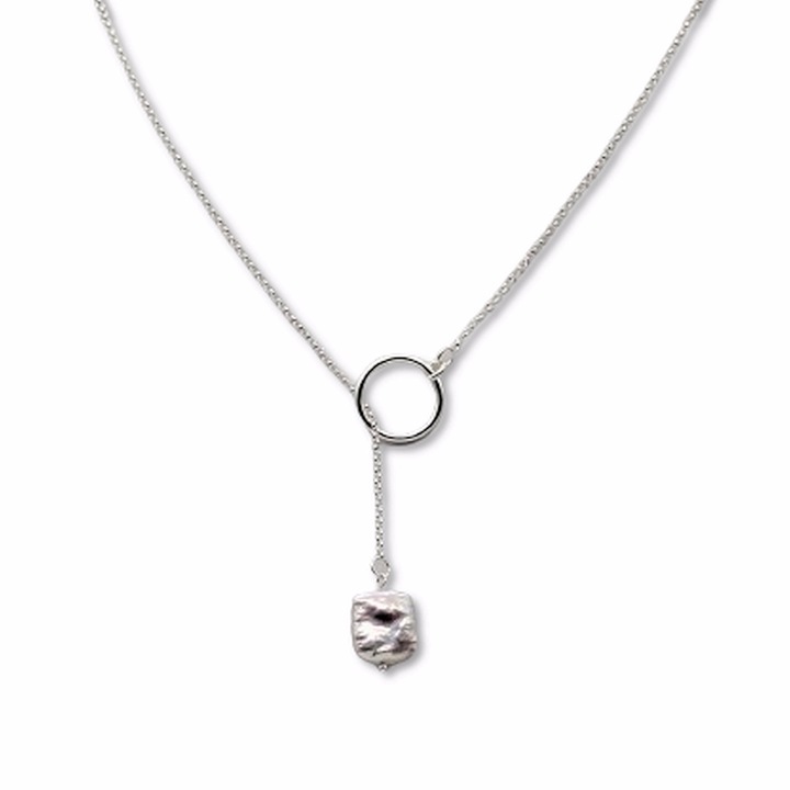 Colier din argint 925 cu perla naturala de cultura baroc, lungime 52 cm