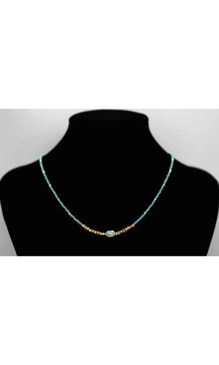 Colier Dama din bilute, inchizatoare clasica, L42 cm, inox, auriu, OEM