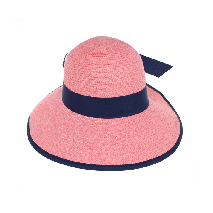 Palarie de soare, dama, bor mare, Anoul, din paie de hartie, marime universala, cu banda decorativa, Roz - PAL1524