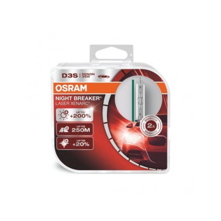 Set 2 Becuri xenon D3S Xenarc 42V Night Breaker Laser +200%, 35W, 4500K, luminozitate marita, Osram