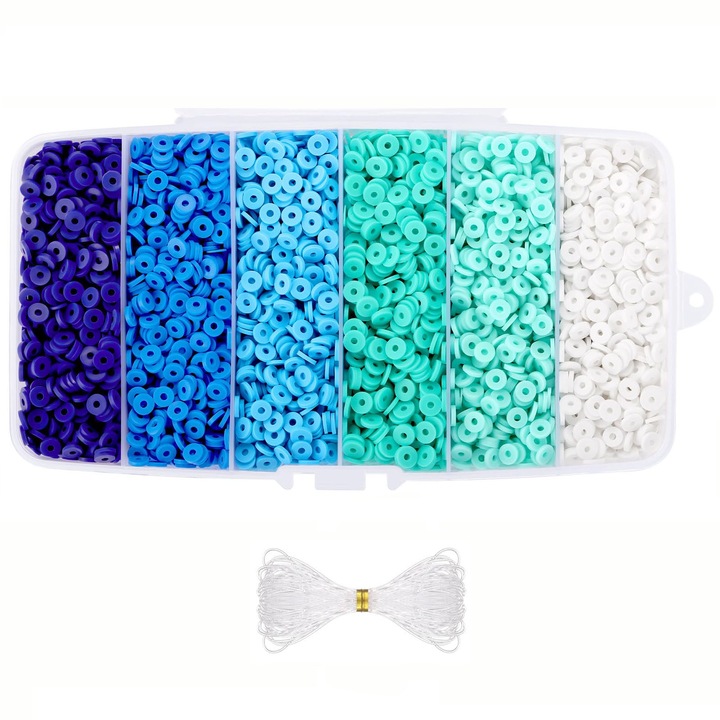 Комплект 6000 плоски кръгли глинени мъниста, Мъниста от полимерна глина, За гривни за бижута, 6 mm, Син