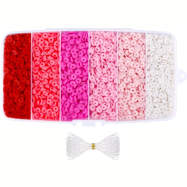 Комплект 6000 плоски кръгли глинени мъниста, Мъниста от полимерна глина, За гривни за бижута, 6 mm, Розови