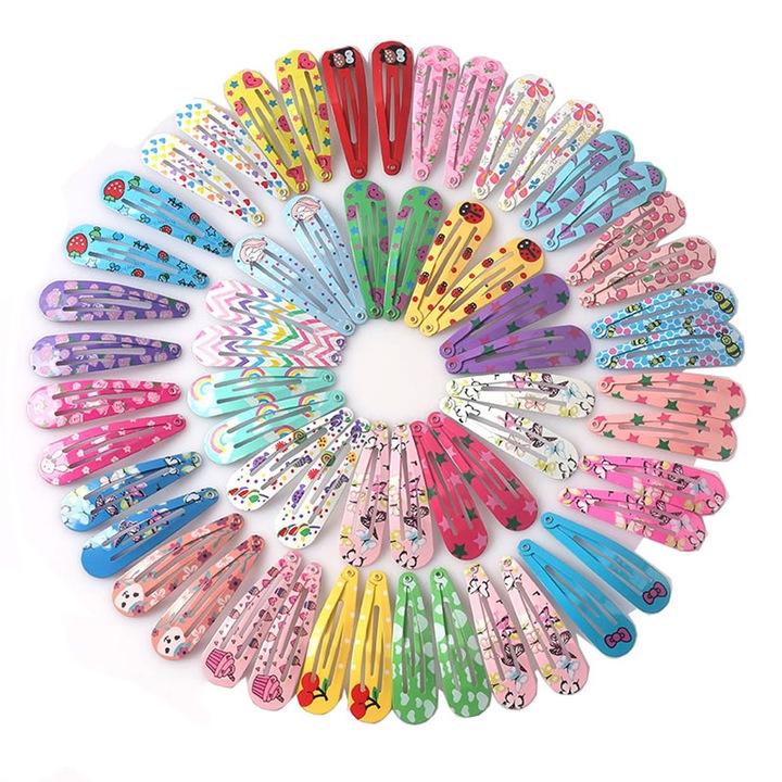 Set de 60 agrafe colorate pentru par, Darklove, Accesorii pentru parul copiilor, Flori, Rezistenta la uzura, Usor de asortat, Reutilizabile, Pentru petreceri, activitati scolare si sarbatori, Metal, 4.8cm, Multicolor