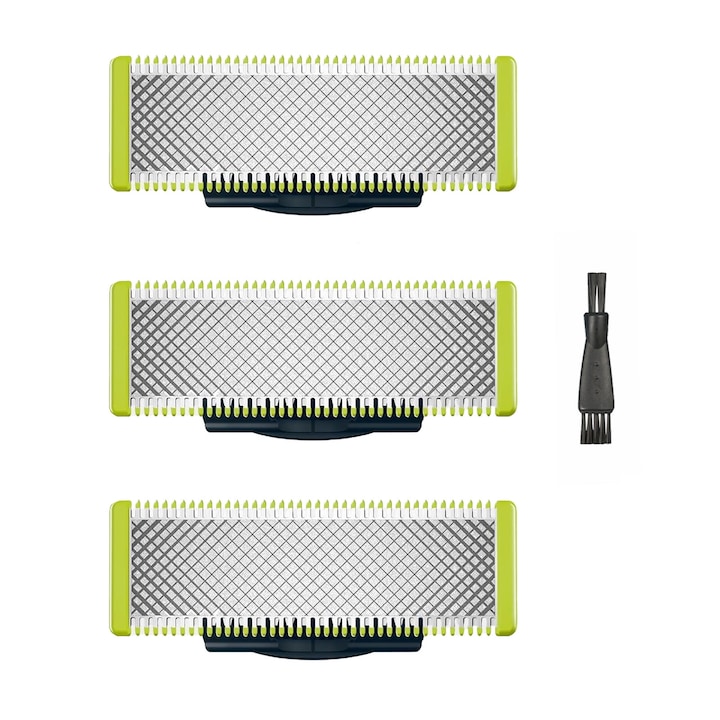 Csere készlet, kompatibilis a Philips OneBlade és OneBladePro, 3 penge, Darklove, Kétfejű kefével, Nedves és száraz, Hordozható, Újrafelhasználható, Könnyen telepíthető, Ergonomikus kialakítás, Zöld, ABS/rozsdamentes acél