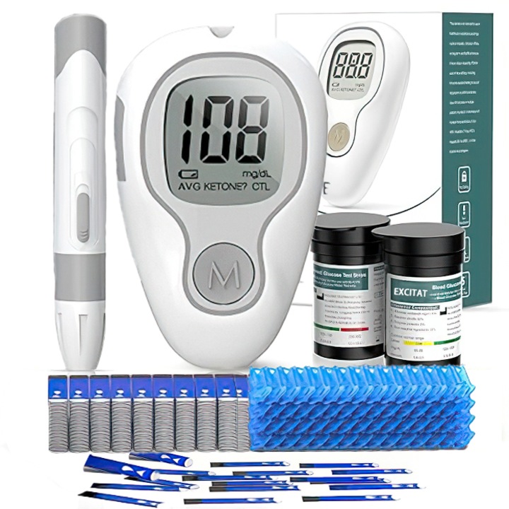 Glucometru portabil, Excitat®, pentru monitorizarea glicemiei, rapid, precis si convenabil, vine cu 100 de benzi de testare si 100 de ace de colectare a sangelui