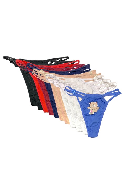 Set tanga dama JUP 9202-11-A 10-489, 11 piese, imprimeu brodat urs, Marime unica, Multicolor