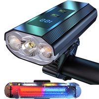 Set Lumini Bicicleta Fata/Spate, Far Fata de 1200 Lumen, 3 LED-uri Puternice, Faza Lunga si Faza Scurta, Reincarcabil USB Type C, Functie Baterie Externa, 5 moduri de iluminare, rezistent la apa IPX6, Stop spate 2 culori, Negru