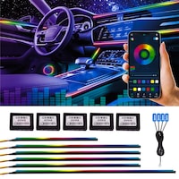 Lumini Ambientale Auto, AutoREY®, LED RGB Interior, Lumini Ambientale Auto Acrilice 18 In 1, Lumini Ambientale Auto Kit Profesional, Control Bluetooth Aplicatie Mobila, Efect Symphony Dinamic, Banda Neon El Wire, Bord, Usi, Manere, Podea, 12V, RGB