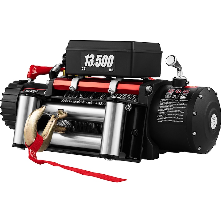 Troliu Auto 12V 13500LBS, 6123kg, 2 telecomenzi, platforma tractare, offroad, cablu otel, carlig, ghidaj role