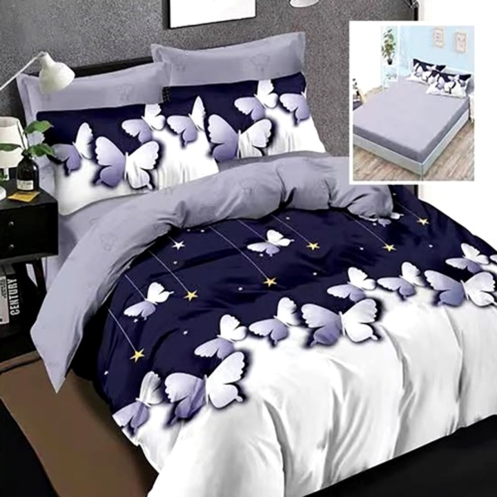 Set complet lenjerie de pat Finet, pilota si 2 perne, cearceaf cu elastic, 160x200cm, pentru pat dublu, multicolor, Ralex Pucioasa, LDP-SC-FINH-1006