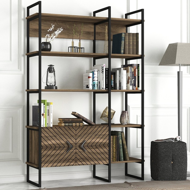 Biblioteca, UnicUtil®, Biblioteca Living Modern Zen, 120 x 39 x 180 cm, Mobila Living din PAL Melaminat Durabil, Rafturi Biblioteca cu Design Modern si Elegant, Organizare si Depozitare Carti, Documente si Obiecte Decorative, Maro