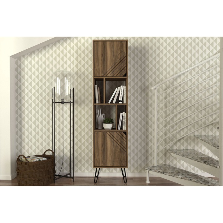 Biblioteca, UnicUtil®, Biblioteca Living Trendy Space, 45 x 35 x 184 cm, Mobila Living din PAL Melaminat Durabil, Rafturi Biblioteca cu Design Modern si Functional, Organizare si Depozitare Carti, Documente si Obiecte Decorative, Maro