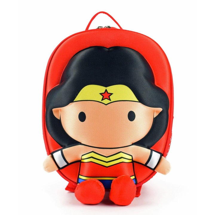 Hátizsák, lányok, Ridaz, csodanő, 3D, Piros, 6 L, 32x15x22 cm