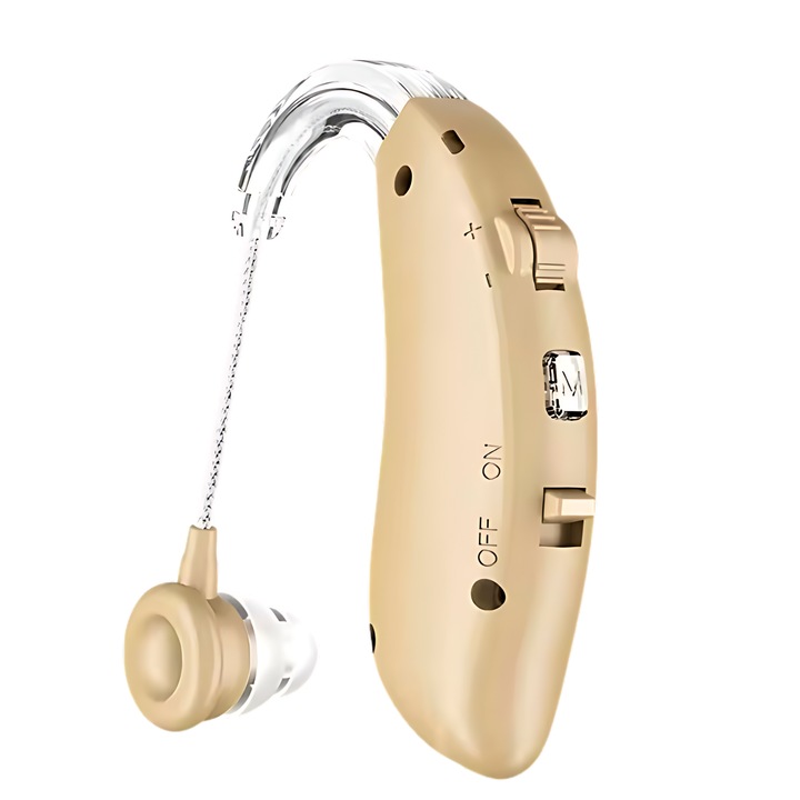 Aparat Auditiv Digital Vixev® FlexiSound, Reincarcabil cu Acumulator, Autonomie pana la 100 ore, Amplificator de Sunet 129 dB, Reduce Zgomotul de Fundal, Hipoacuzie Medie-Severa, 5 Olive Incluse, Pentru Adulti