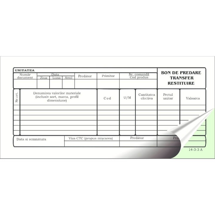 Bon de Predare Transfer Restituire 1/3 A4, 50 Set/Carnet, 2 Ex