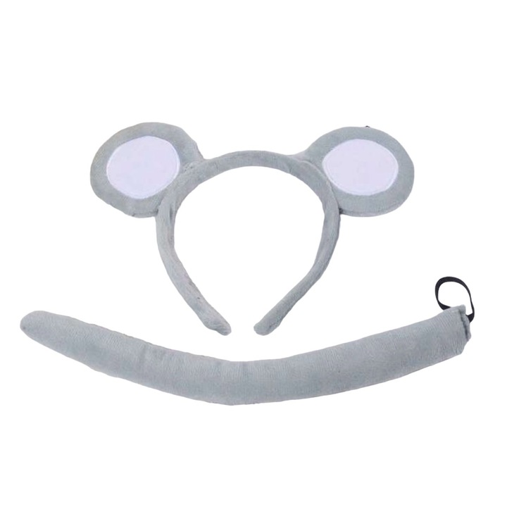Set 2 accesorii soricel, coada si bentita cu urechi, culoare gri, marime universala