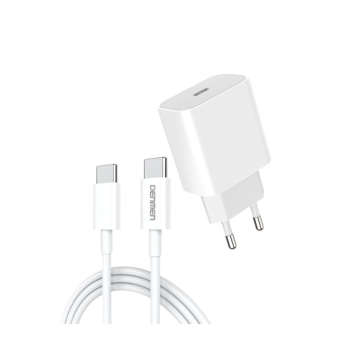 Denmen hálózati töltő, USB-C, 20W, PD gyorstöltő kábel, USB-C - USB-C, 1 méter