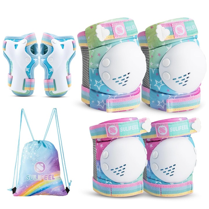 Наколенки Rainbow Unicorn Design, за китки и лакти, Регулируеми, Розов, М