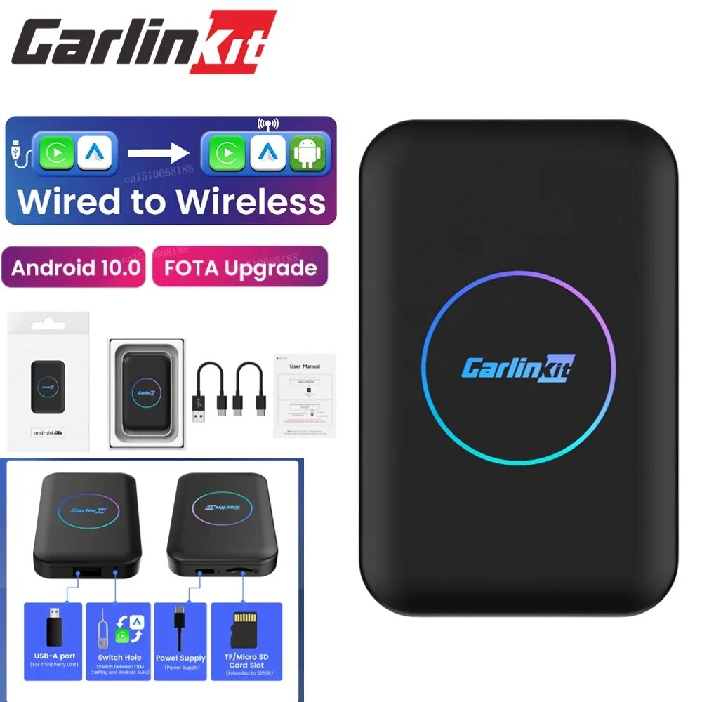 Adaptor Wireless CarPlay Android Auto AI Box 2024 CarlinKit Android 10 ...