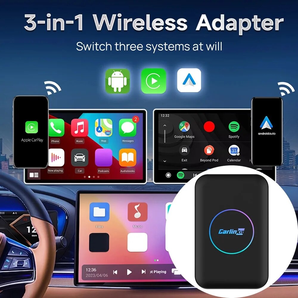 Adaptor Wireless CarPlay Android Auto AI Box 2024 CarlinKit Android 10 ...